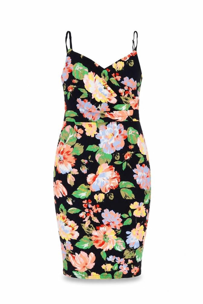 New Look Womens Black Floral Polyester Bodycon Size 10 V-Neck Pullover
