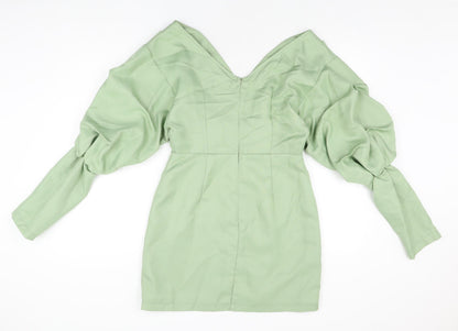 PRETTYLITTLETHING Womens Green Polyester Mini Size 10 V-Neck Zip