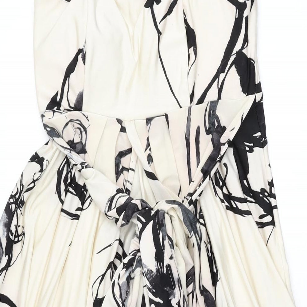 Marks and Spencer Womens Ivory Geometric Polyester Shift Size 8 Off the Shoulder Zip