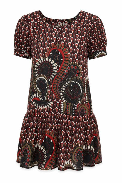 Next Womens Black Geometric Polyester Shift Size 10 Round Neck Button