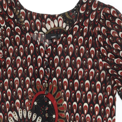 Next Womens Black Geometric Polyester Shift Size 10 Round Neck Button