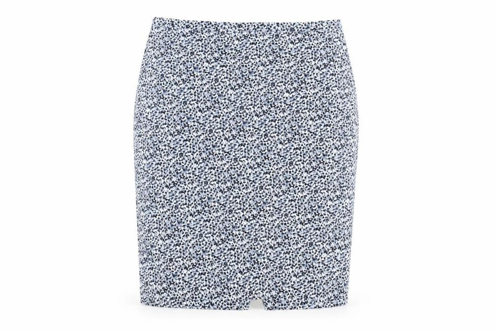 Pure Womens Blue Geometric Cotton Straight & Pencil Skirt Size 16 Zip