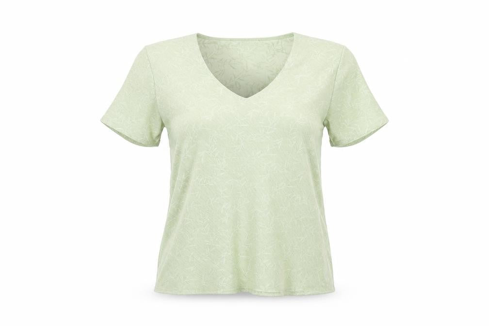 OPUS Womens Green Geometric Polyester Basic T-Shirt Size 12 V-Neck