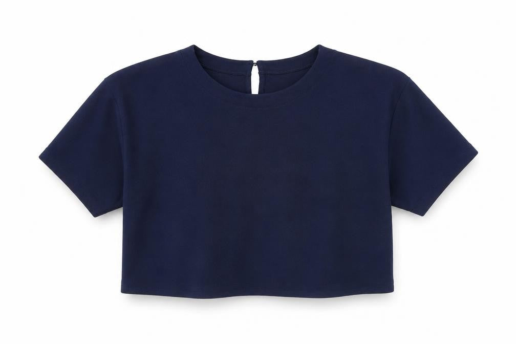Ole Womens Blue Polyester Cropped T-Shirt Size 6 Round Neck
