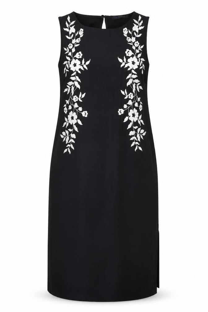 Marks & Spencer Womens Black Floral Polyester Shift Size 10 Boat Neck Button