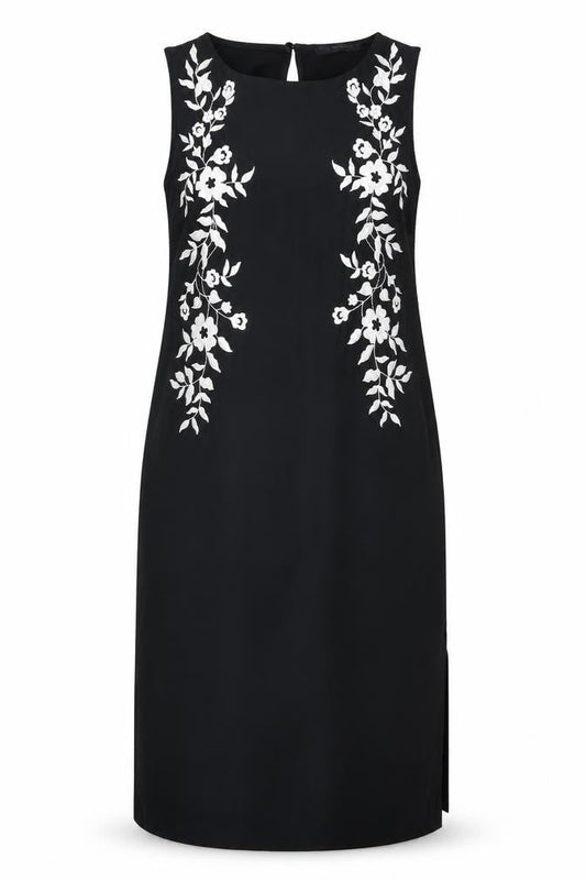 Marks & Spencer Womens Black Floral Polyester Shift Size 10 Boat Neck Button