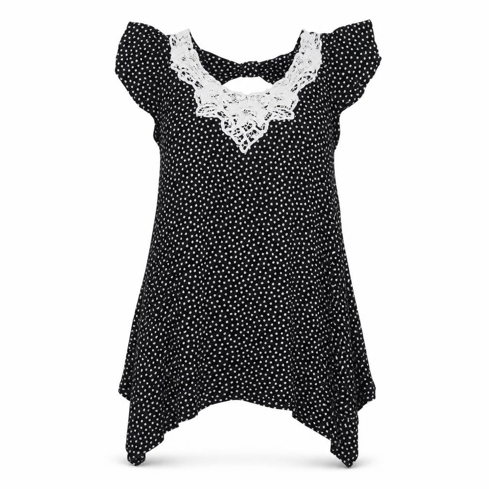 Red Herring Womens Black Geometric Viscose Basic T-Shirt Size 8 V-Neck - Heart Print