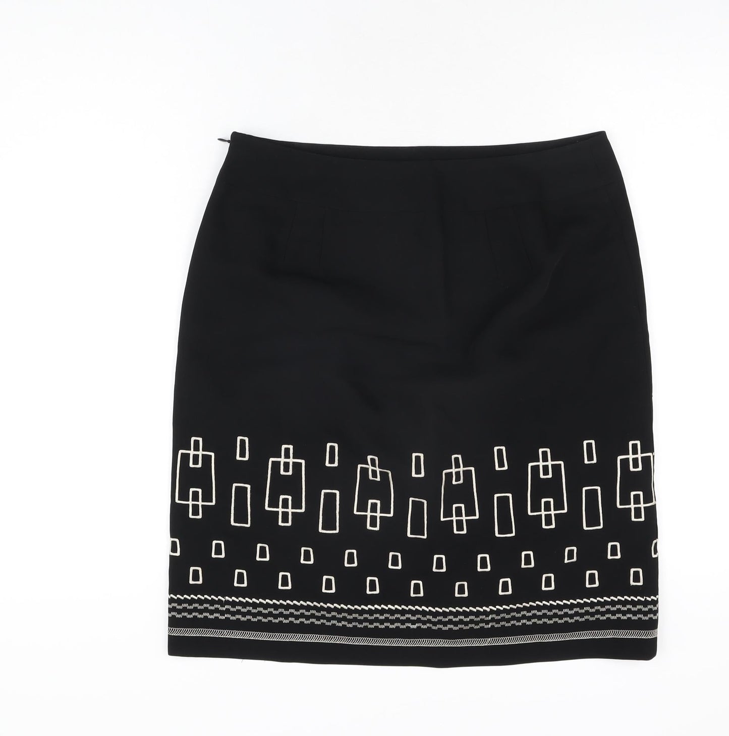 LOFT Womens Black Geometric Polyester Straight & Pencil Skirt Size 10 Zip