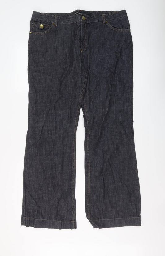 Marks and Spencer Womens Blue Cotton Bootcut Jeans Size 38 in L31 in Regular Button