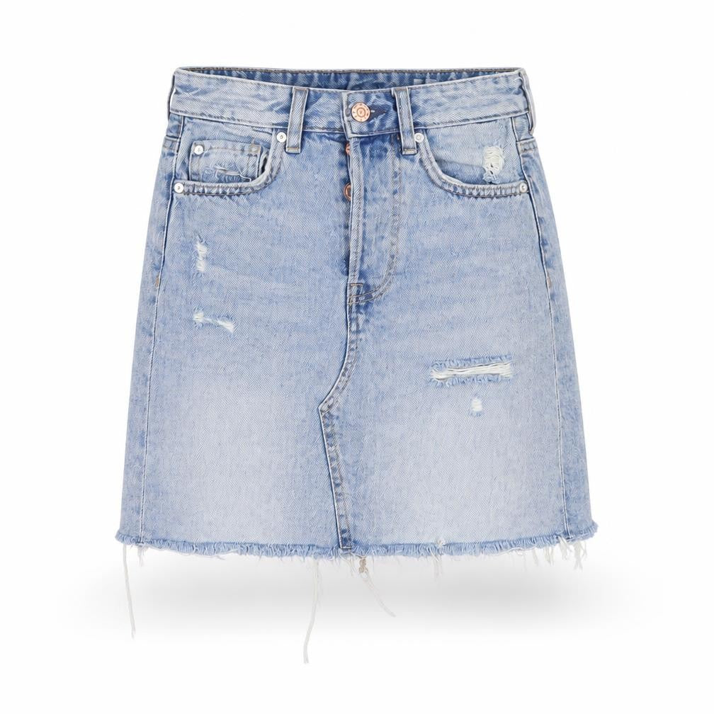 H&M Womens Blue Cotton A-Line Skirt Size 6 Button