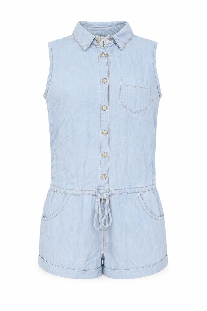 Missguided Womens Blue Cotton Playsuit One-Piece Size 10 Snap