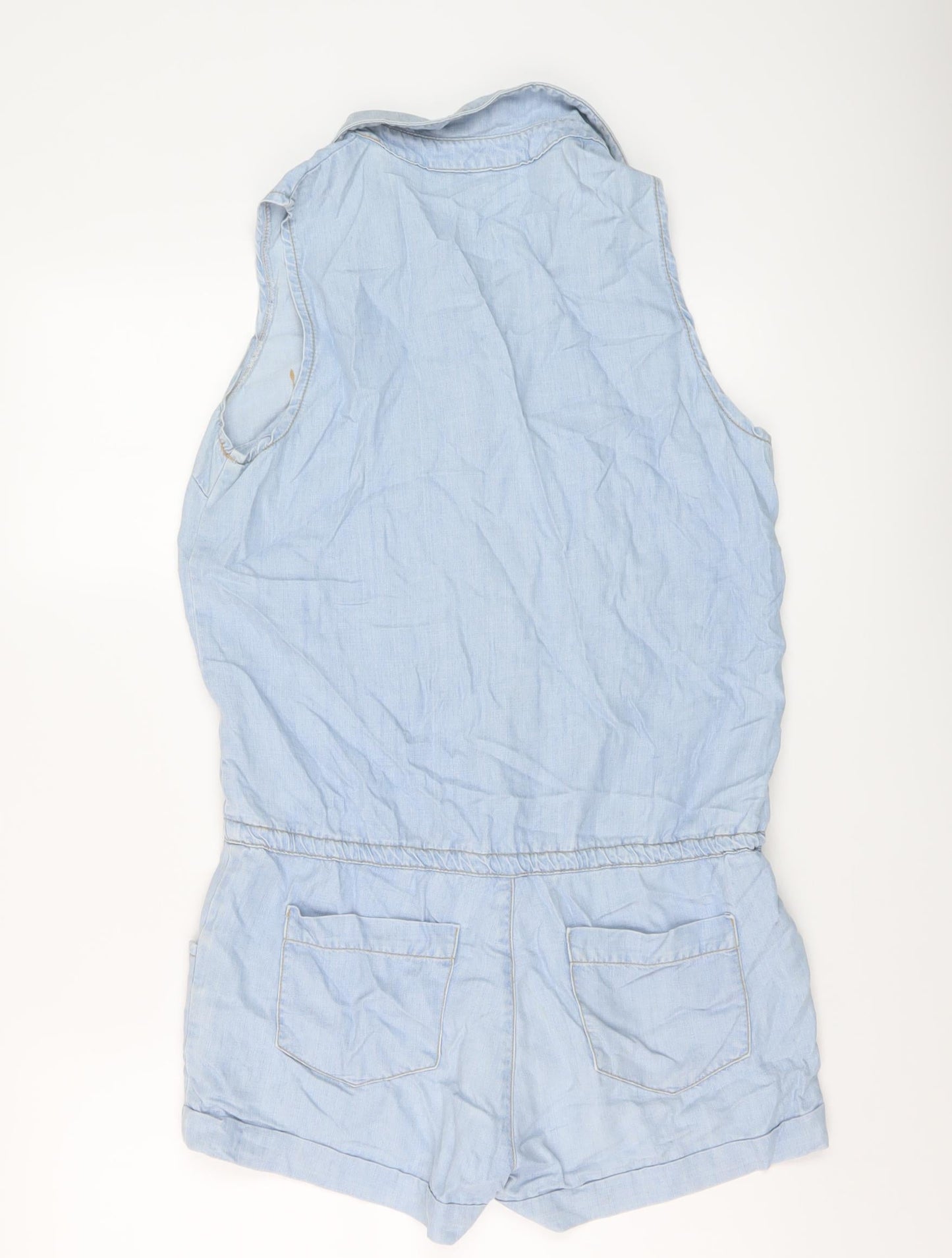 Missguided Womens Blue Cotton Playsuit One-Piece Size 10 Snap