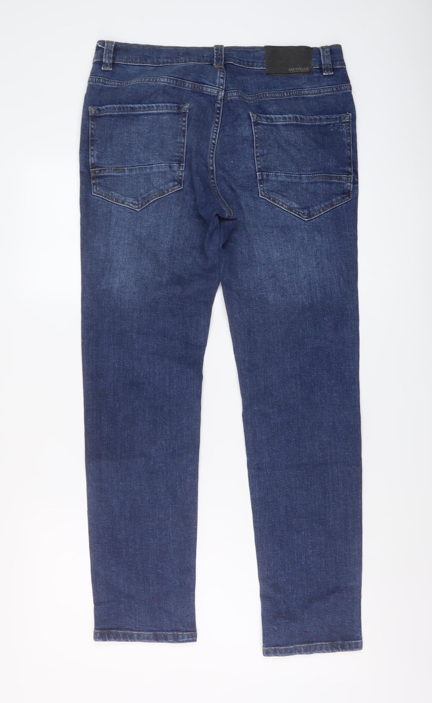 MCNEAL Mens Blue Cotton Straight Jeans Size 32 in L29 in Regular Button
