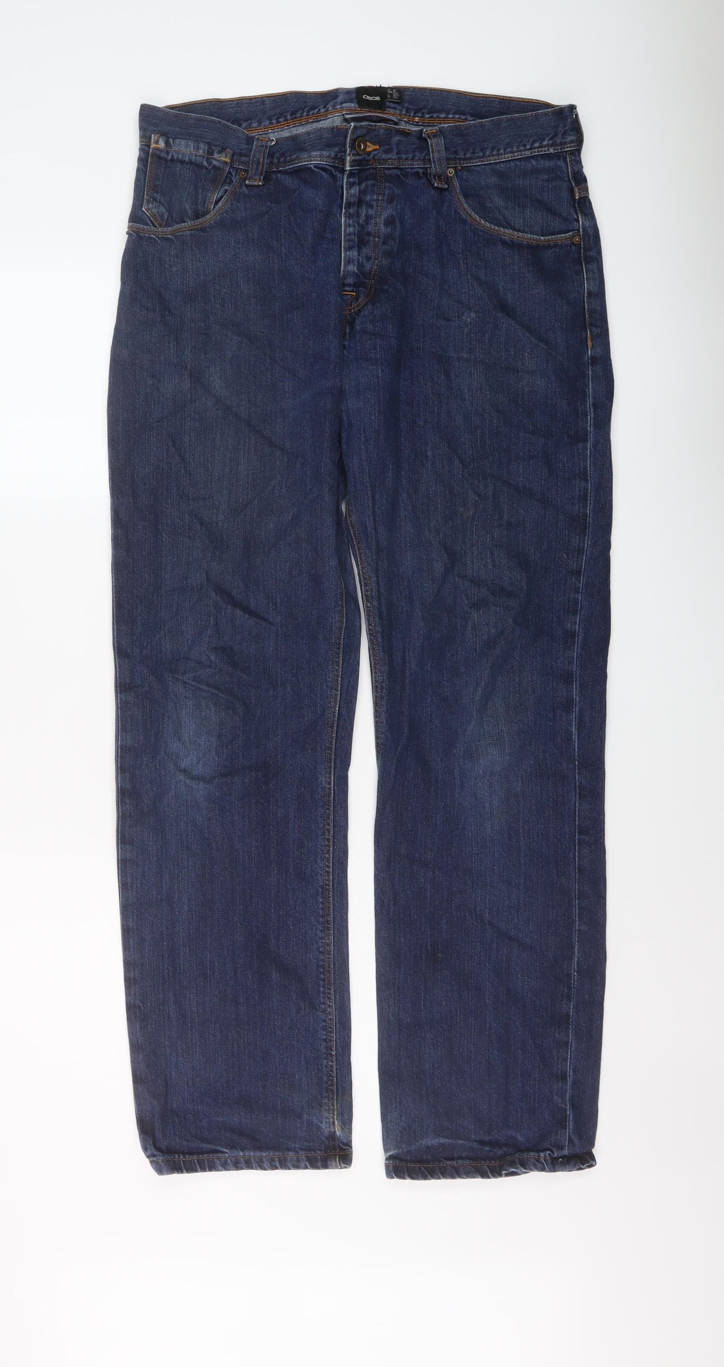 ASOS Mens Blue Cotton Straight Jeans Size 31 in L30 in Regular Button