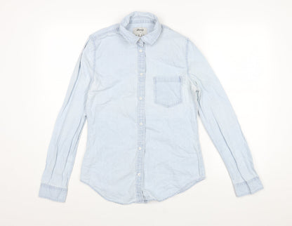 Additional front view of Denim & Co. women’s blue cotton basic button-up, size UK 8, collared