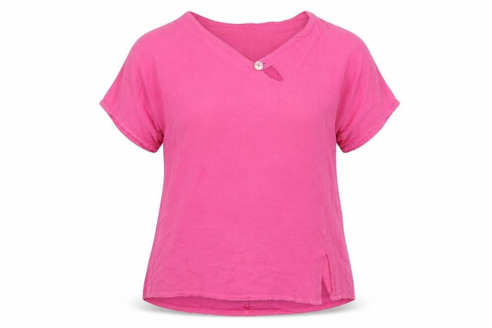 One Life Womens Pink Cotton Basic Blouse Size 6 Round Neck