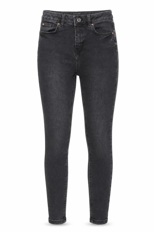Front view of Denim & Co. women’s grey cotton skinny jeans, size UK 8, 28-inch leg regular zip