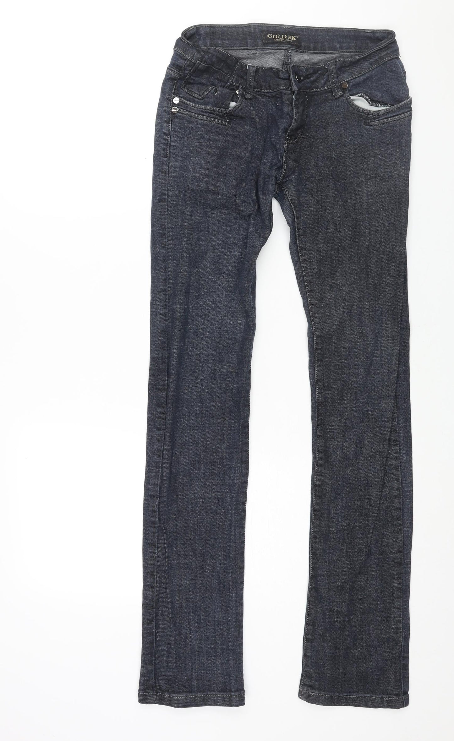 Gold SK Womens Blue Cotton Straight Jeans Size 28 in L32 in Regular Zip