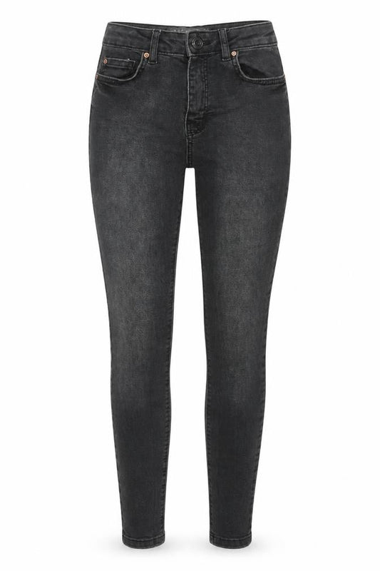 Front view of Denim & Co. women’s grey cotton skinny jeans, size UK 8, 28-inch leg regular zip