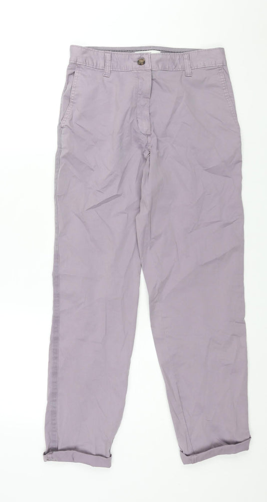 Marks and Spencer Womens Purple Cotton Chino Trousers Size 8 L28 in Regular Zip - Taped Sides