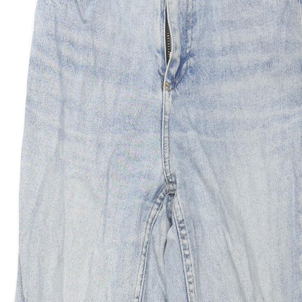 Topshop Womens Blue Cotton Straight Jeans Size 26 in L24 in Regular Zip - Raw Hem