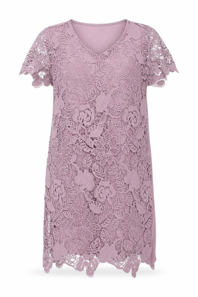 Club London Womens Purple Polyester Shift Size 12 Round Neck Pullover - Lace Front