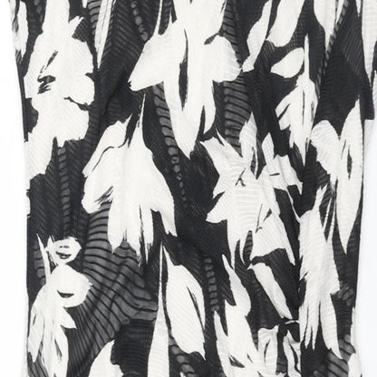Close-up detail of Roman women’s black floral polyester shift, size UK 12, v-neck pullover - rouched
