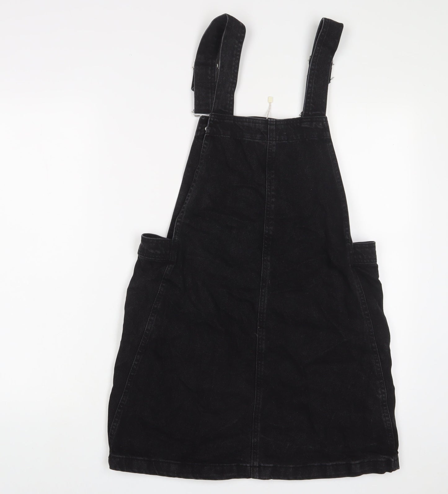 Mango Womens Black Cotton Pinafore/Dungaree Dress Size 8 Square Neck Button