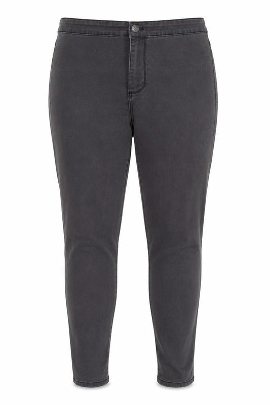 Front view of Denim & Co. women’s grey cotton skinny jeans, size UK 14, 28-inch leg regular zip