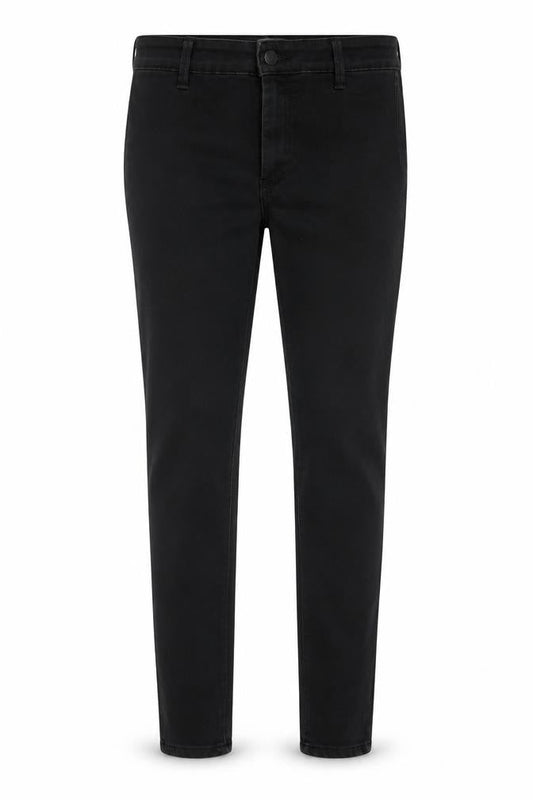 Front view of Denim & Co. women’s black cotton skinny jeans, size UK 12, 28-inch leg regular zip