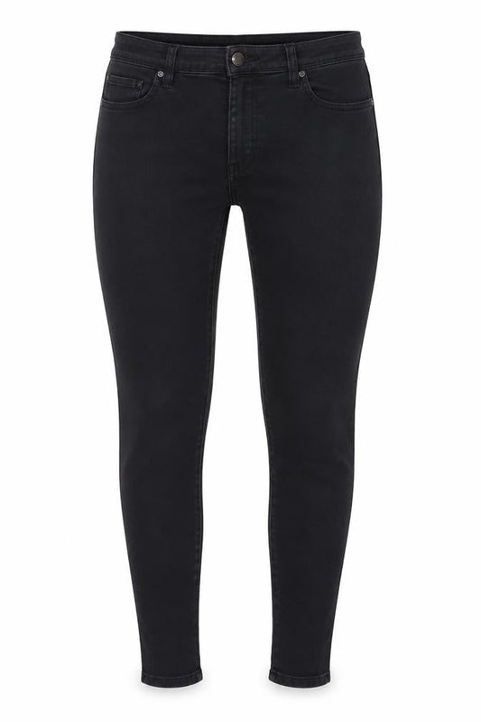 Front view of Denim & Co. women’s black cotton skinny jeans, size UK 14, 31-inch leg regular zip