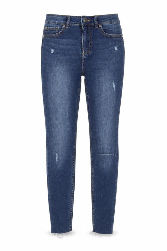 Front view of Denim & Co. women’s blue cotton skinny jeans, size UK 8, 28-inch leg regular zip