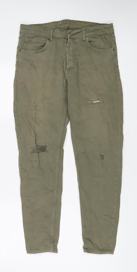 Feel The Magic Womens Green Cotton Straight Jeans Size 34 in L28 in Regular Zip