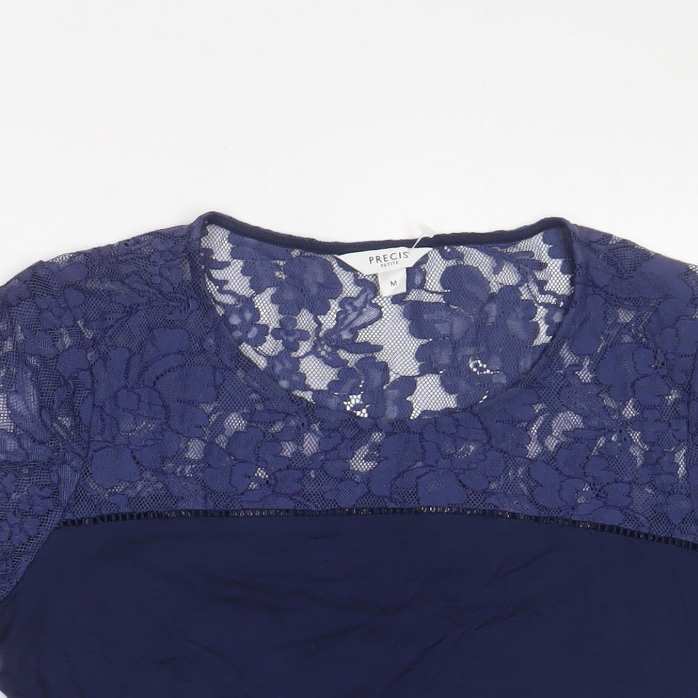 Pieces Womens Blue Viscose Basic T-Shirt Size M Crew Neck - Lace