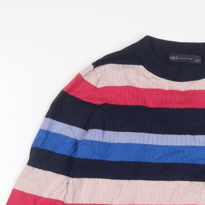 Marks & Spencer Womens Multicoloured Round Neck Striped Viscose Pullover Jumper Size 10