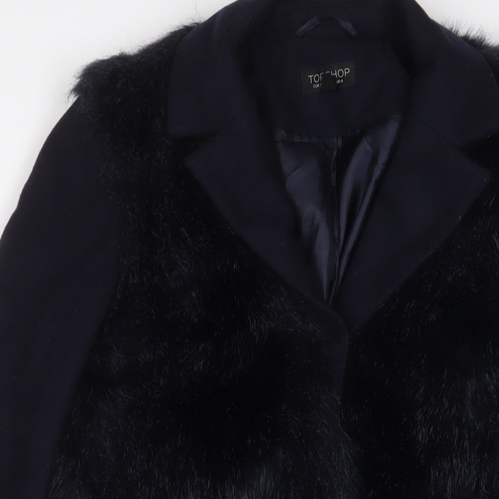 Topshop Womens Blue Overcoat Coat Size 6 Snap
