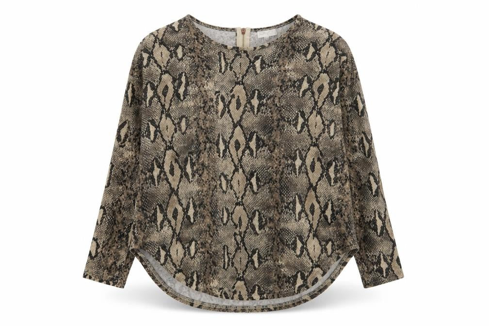 Apricot Womens Brown Animal Print Polyester Basic T-Shirt Size L Boat Neck