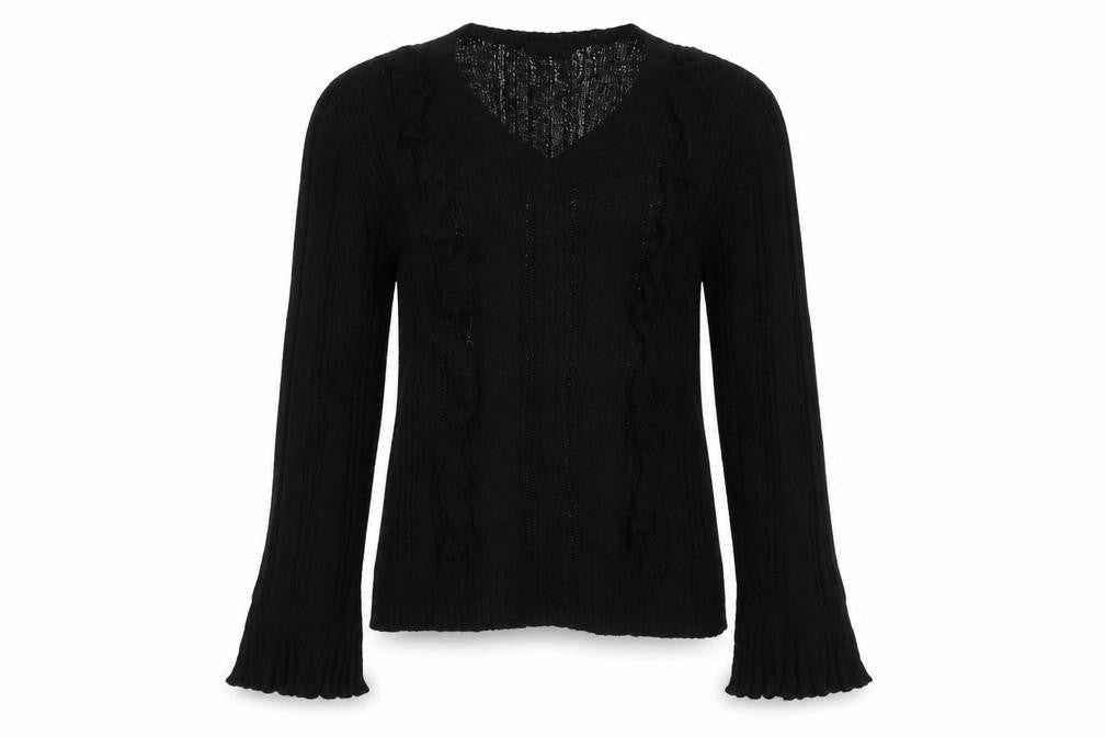 Mango Womens Black V-Neck Acrylic Pullover Jumper Size M - Frill