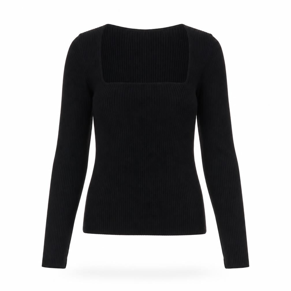 Mango Womens Black Square Neck Acrylic Pullover Jumper Size L - Stretch