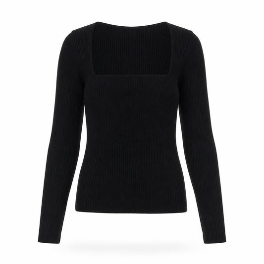 Mango Womens Black Square Neck Acrylic Pullover Jumper Size L - Stretch