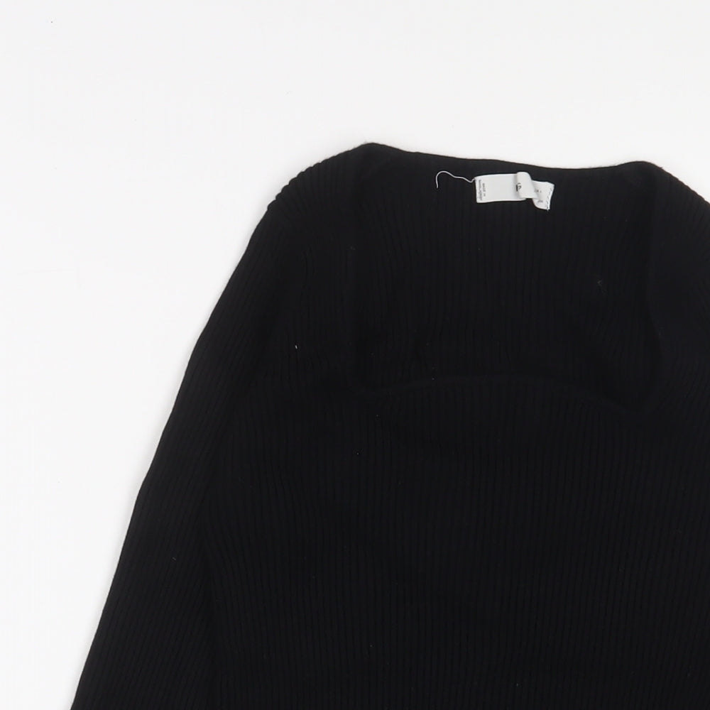 Mango Womens Black Square Neck Acrylic Pullover Jumper Size L - Stretch