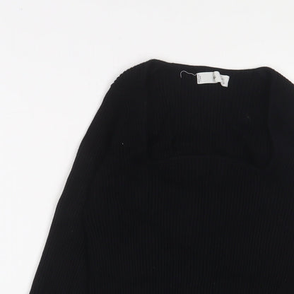 Mango Womens Black Square Neck Acrylic Pullover Jumper Size L - Stretch