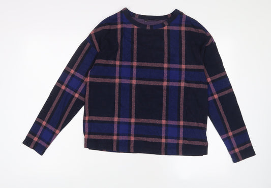 Marks and Spencer Womens Blue Plaid Cotton Pullover Sweatshirt Size 10 Pullover