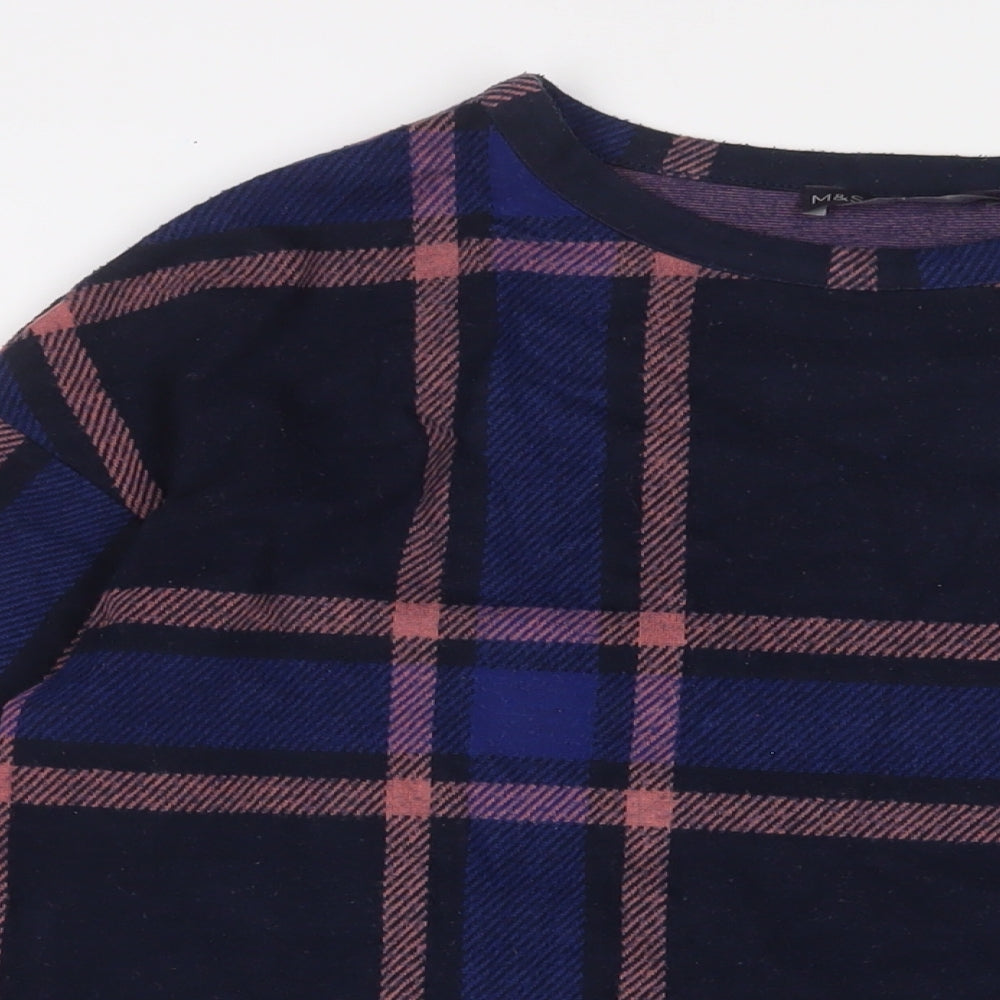 Marks and Spencer Womens Blue Plaid Cotton Pullover Sweatshirt Size 10 Pullover