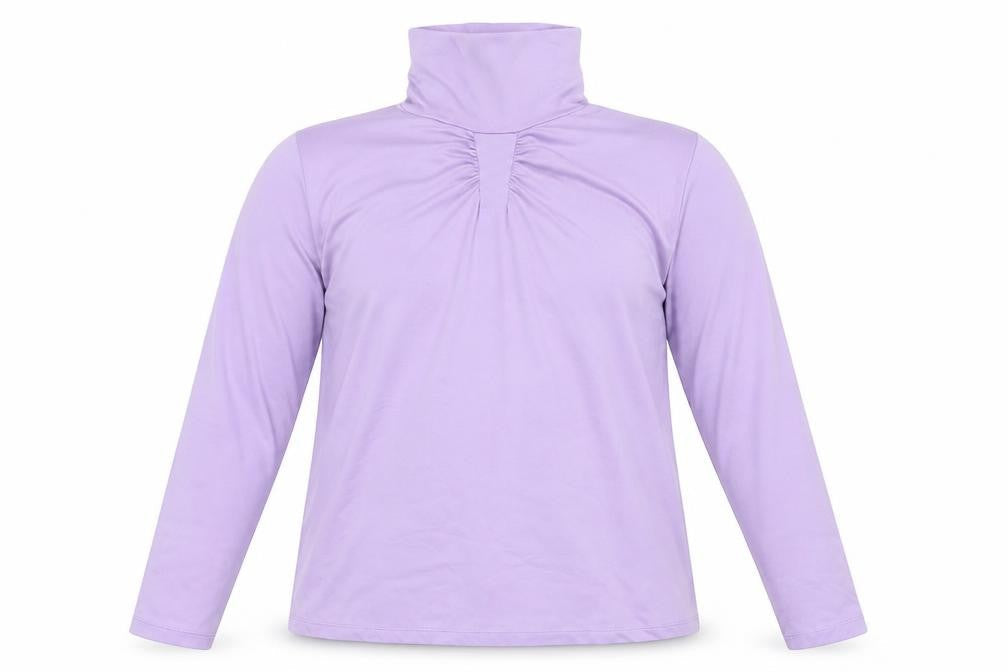 Green Lamb Womens Purple Polyester Basic T-Shirt Size 14 High Neck - Pleated