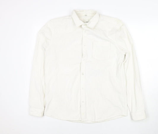 River Island Mens White Cotton Button-Up Size M Collared Button