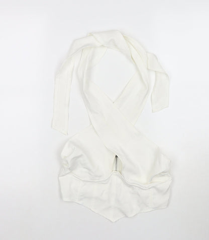 Additional front view of Missguided women’s white polyester wrap tank, size UK 10, halter - cropped