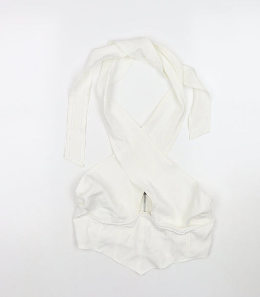 Missguided Womens White Polyester Wrap Tank Size 10 Halter - Cropped