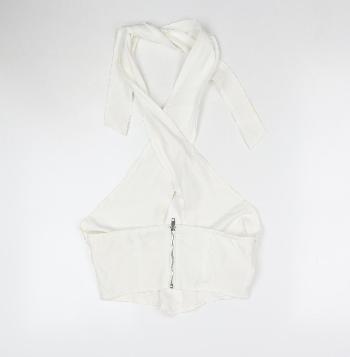 Missguided Womens White Polyester Wrap Tank Size 10 Halter - Cropped