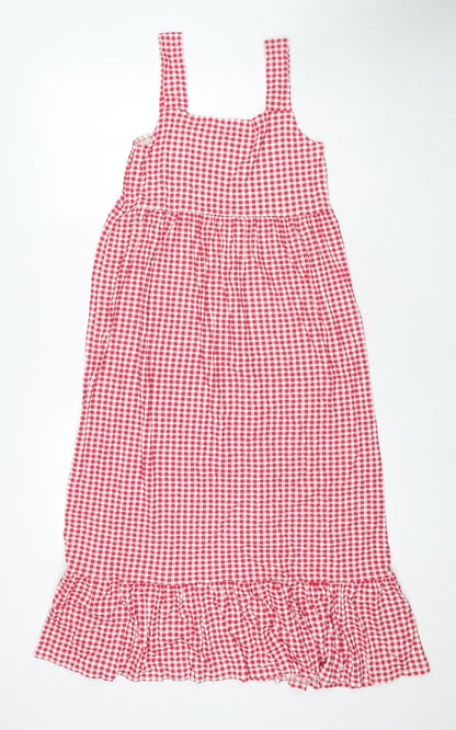 Boohoo Womens Red Check Viscose Maxi Size 8 Square Neck Pullover